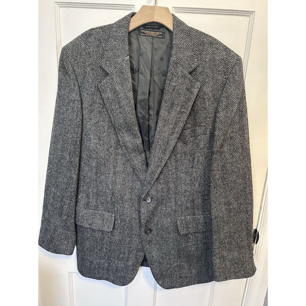 Vintage Brooks Brothers Sport Coat Blazer Jacket Men’s 41R Gray Herringbone Wool